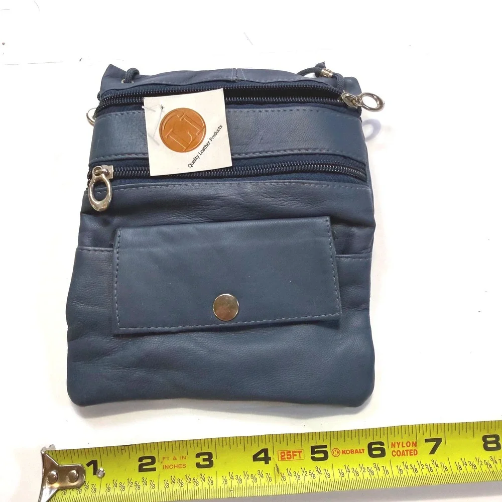 Quality Leather Products Navy Blue Leather Crossbody Passport Bag C13 NWT
